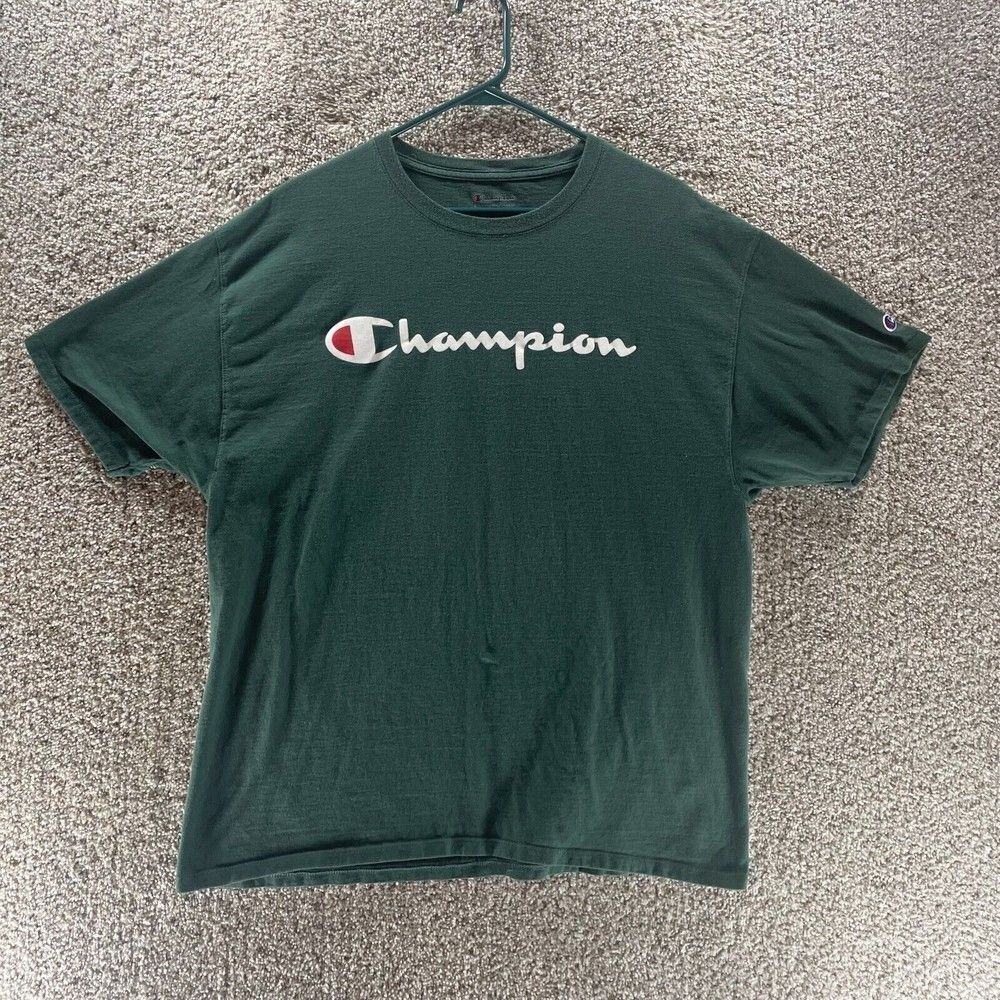 Champion Shirt‎ Adult Extra Large Green Short Sleeve Spell Out Logo Streetwear - Picture 1 of 11